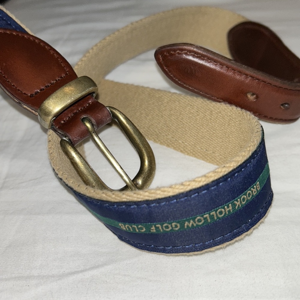 Brook Hollow Golf Club Belt. Size 35. Navy blue and green on canvas. - Picture 6 of 6